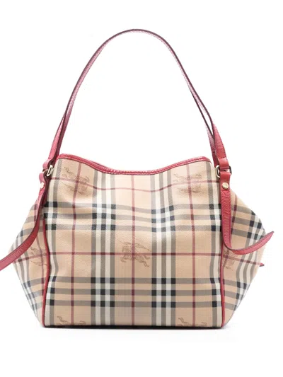 Pre-owned Burberry 2000-2017 Small Haymarket Check Coated Canvas Canterbury Tote Bag In Brown