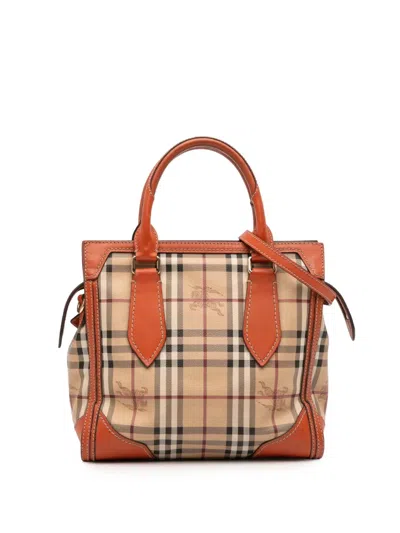 Pre-owned Burberry 2000-2017 Small Haymarket Check Coated Canvas Honeywood Tote Satchel In Brown