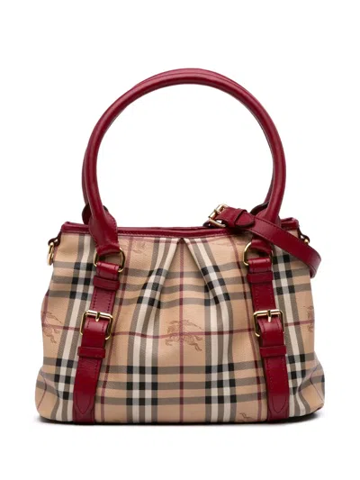 Pre-owned Burberry 2000-2017 Small Haymarket Check Coated Canvas Northfield Satchel In Brown