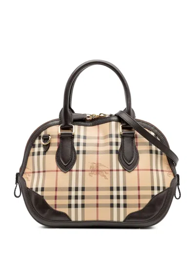 Pre-owned Burberry 2000-2017 Small Haymarket Check Coated Canvas Orchard Bowling Bag Satchel In Brown