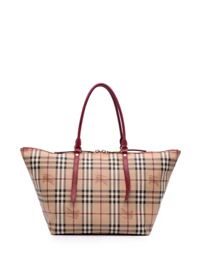 Pre-owned Burberry 2000-2017 Small Haymarket Check Coated Canvas Salisbury Tote Bag In Brown