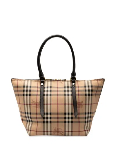 Pre-owned Burberry 2000-2017 Small Haymarket Check Coated Canvas Salisbury Tote Bag In Brown