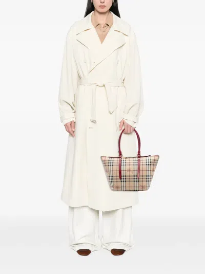 Pre-owned Burberry 2000-2017 Small Haymarket Check Coated Canvas Salisbury Tote Bag In Brown