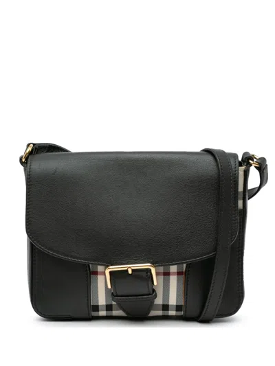 Pre-owned Burberry 2000-2017 Small Haymarket Check Trimmed Leather Dickens Crossbody Bag In Black
