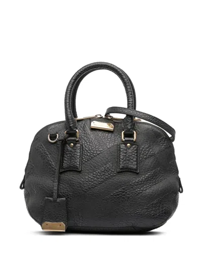 Pre-owned Burberry 2000-2017 Small Heritage Grain Check Embossed Orchard Bowling Bag Satchel In Black