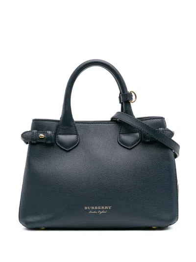 Pre-owned Burberry 2000-2017 Small House Check And Leather Banner Satchel In Blue