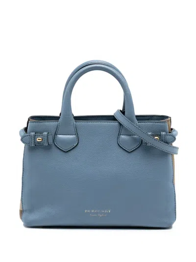 Pre-owned Burberry 2000-2017 Small House Check And Leather Banner Satchel In Blue