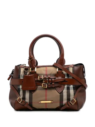 Pre-owned Burberry 2000-2017 Small House Check Canvas Bridle Gladstone Satchel In Brown