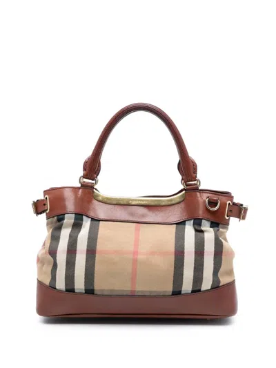 Pre-owned Burberry 2000-2017 Small House Check Canvas Bridle Hepburn Satchel In Brown
