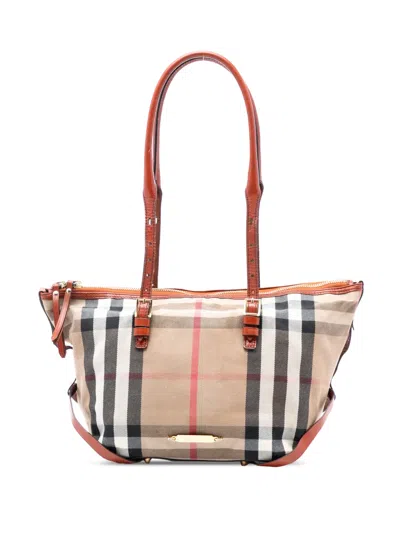 Pre-owned Burberry 2000-2017 Small House Check Canvas Bridle Salisbury Tote Bag In Brown