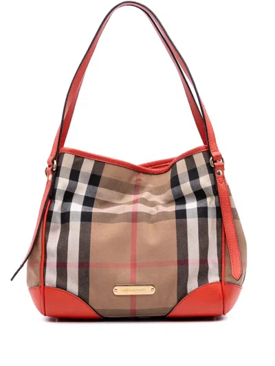 Pre-owned Burberry 2000-2017 Small House Check Canvas Canterbury Tote Bag In Brown