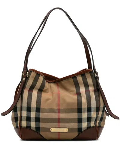 Pre-owned Burberry 2000-2017 Small House Check Canvas Canterbury Tote Bag In Brown