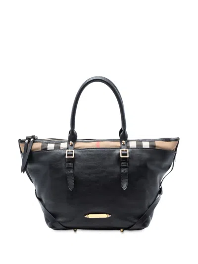 Pre-owned Burberry 2000-2017 Small House Check Trimmed Leather Salisbury Tote Bag In Black