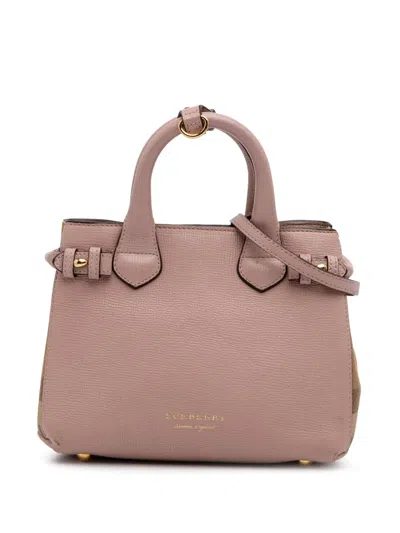 Pre-owned Burberry 2000-2017 Small Leather And House Check Banner Satchel In Pink