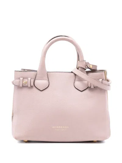 Pre-owned Burberry 2000-2017 Small Leather And House Check Banner Satchel In Pink