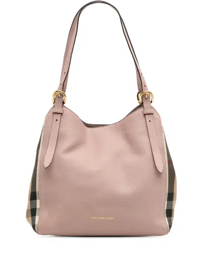 Pre-owned Burberry 2000-2017 Small Leather And House Check Canvas Canterbury Tote Bag In Pink