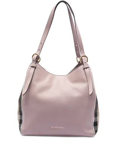 Pre-owned Burberry 2000-2017 Small Leather And House Check Canvas Canterbury Tote Bag In Pink