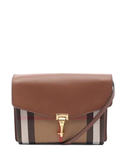 Pre-owned Burberry 2000-2017 Small Leather And House Check Canvas Derby Macken Crossbody Bag In Brown