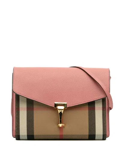 Pre-owned Burberry 2000-2017 Small Leather And House Check Canvas Derby Macken Crossbody Bag In Brown