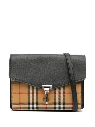 Pre-owned Burberry 2000-2017 Small Leather And House Check Canvas Derby Macken Crossbody Bag In Brown