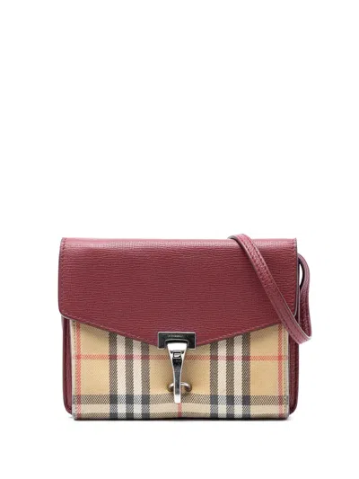 Pre-owned Burberry 2000-2017 Small Leather And House Check Canvas Derby Macken Crossbody Bag In Red