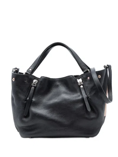 Pre-owned Burberry 2000-2017 Small Leather And House Check Canvas Maidstone Satchel In Black