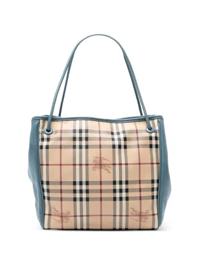 Pre-owned Burberry 2000-2017 Small Leather Trimmed Haymarket Check Coated Canvas Canterbury Tote Bag In Brown