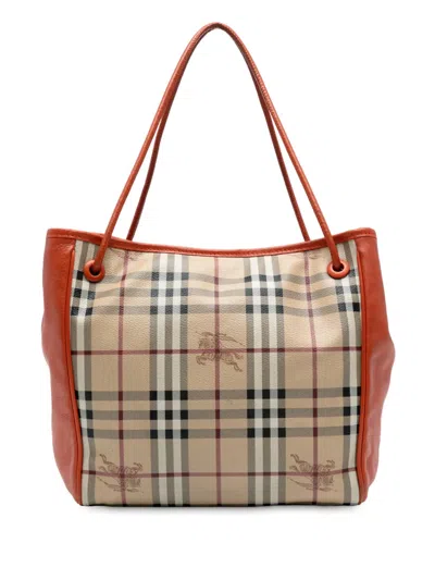 Pre-owned Burberry 2000-2017 Small Leather Trimmed Haymarket Check Coated Canvas Canterbury Tote Bag In Brown