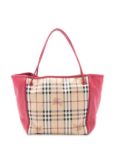 Pre-owned Burberry 2000-2017 Small Leather Trimmed Haymarket Check Coated Canvas Canterbury Tote Bag In Brown
