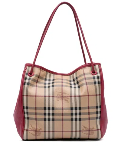 Pre-owned Burberry 2000-2017 Small Leather Trimmed Haymarket Check Coated Canvas Canterbury Tote Bag In Brown