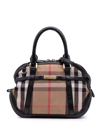 Pre-owned Burberry 2000-2017 Small Leather Trimmed House Check Canvas Bridle Orchard Satchel In Brown