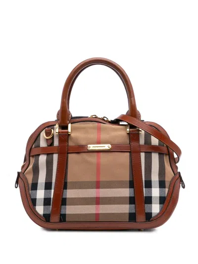 Pre-owned Burberry 2000-2017 Small Leather Trimmed House Check Canvas Bridle Orchard Satchel In Brown