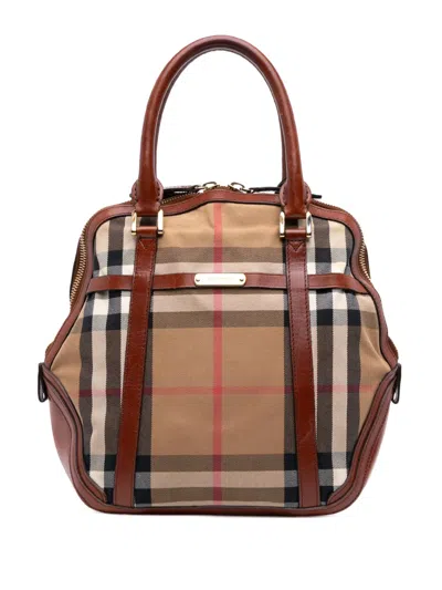 Pre-owned Burberry 2000-2017 Small Leather Trimmed House Check Canvas Bridle Orchard Satchel In Brown