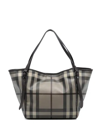 Pre-owned Burberry 2000-2017 Small Smoke Check Coated Canvas Canterbury Tote Bag In Gray