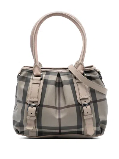Pre-owned Burberry 2000-2017 Small Smoke Check Coated Canvas Northfield Satchel In Brown