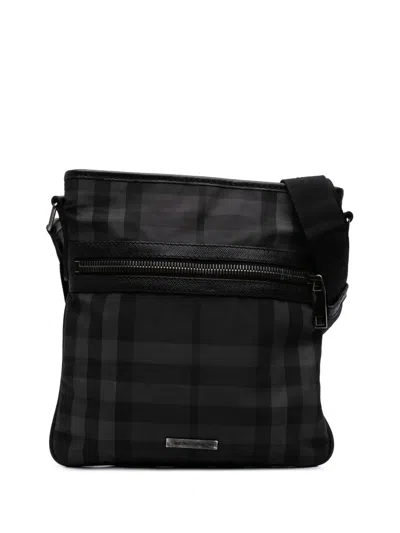 Pre-owned Burberry 2000-2017 Smoke Check Canvas Crossbody Bag In Gray
