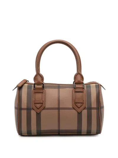 Pre-owned Burberry 2000-2017 Smoke Check Coated Canvas Chester Boston Bag In Brown