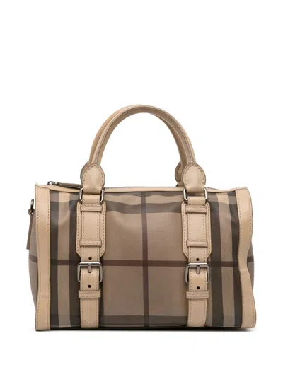 Pre-owned Burberry 2000-2017 Smoke Check Coated Canvas Chester Boston Bag Satchel In Brown