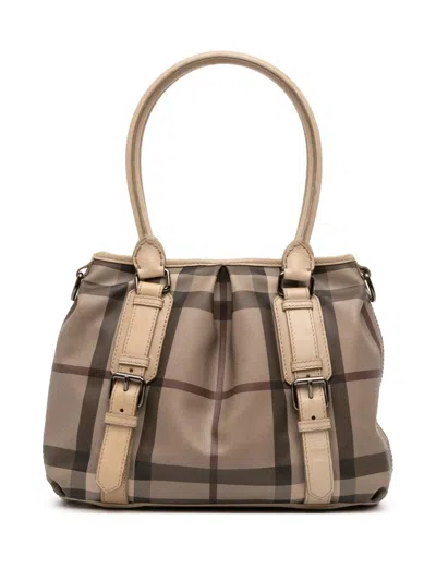 Pre-owned Burberry 2000-2017 Smoke Check Coated Canvas Northfield Satchel In Brown