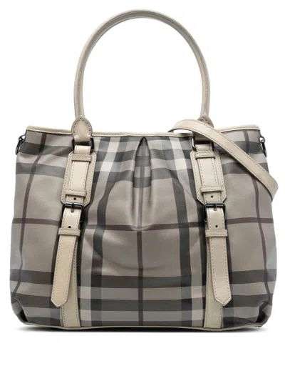 Pre-owned Burberry 2000-2017 Smoke Check Coated Canvas Northfield Satchel In Brown