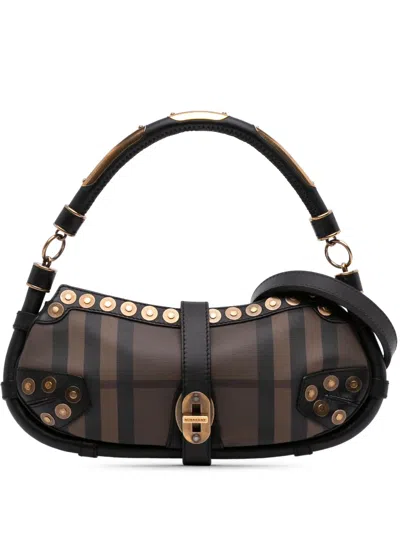 Pre-owned Burberry 2000-2017 Smoke Check Studded Coated Canvas Cadet Satchel In Brown