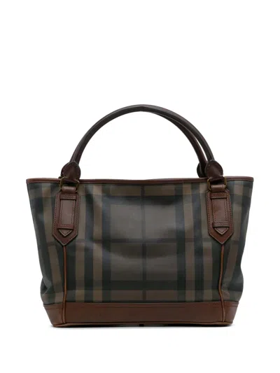 Pre-owned Burberry 2000-2017 Smoked Check Coated Canvas Handbag In Brown
