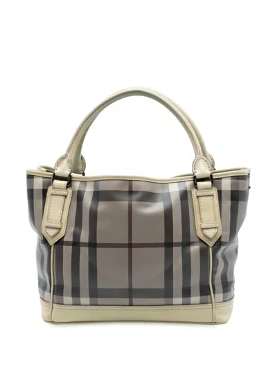 Pre-owned Burberry 2000-2017 Smoked Check Coated Canvas Handbag In Brown
