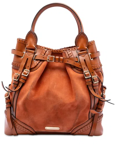 Pre-owned Burberry 2000-2017 Suede And Calfskin Whipstitch Bridle Tote Bag In Brown