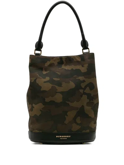 Pre-owned Burberry 2000-2017 Suede Camouflage Bucket Bag In Black