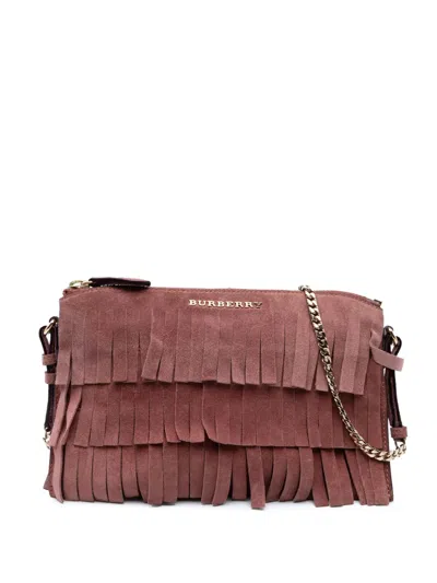 Pre-owned Burberry 2000-2017 Suede Peyton Fringe Crossbody Bag In Pink