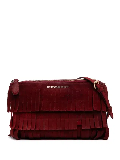 Pre-owned Burberry 2000-2017 Suede Peyton Fringe Crossbody Bag In Red