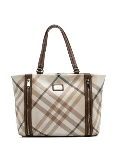 Pre-owned Burberry 2000-2017 Supernova Check Canvas Tote Bag In Brown