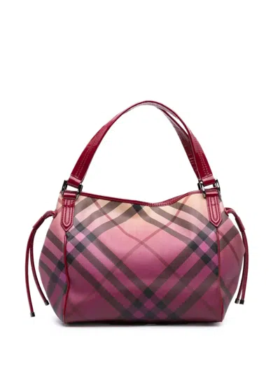 Pre-owned Burberry 2000-2017 Supernova Check Coated Canvas Bilmore Tote Bag In Pink