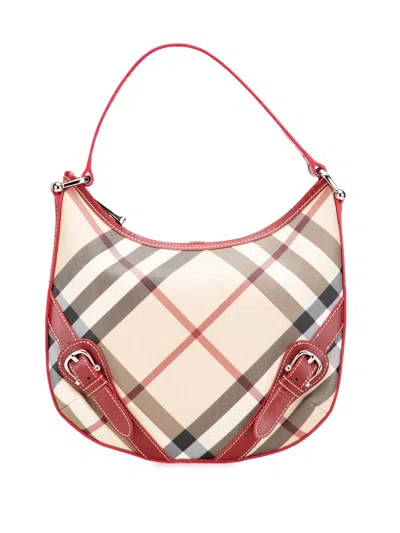 Pre-owned Burberry 2000-2017 Supernova Check Coated Canvas Larkin Hobo Bag In Brown